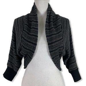 Una Small Shrug Sweater Black White Half Sleeve Open Front Cardigan Womens Top